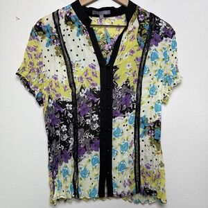 VTG 90s Women Whimsigoth Top Large‎ Floral Patchwork Lace Trim Fairy Grunge